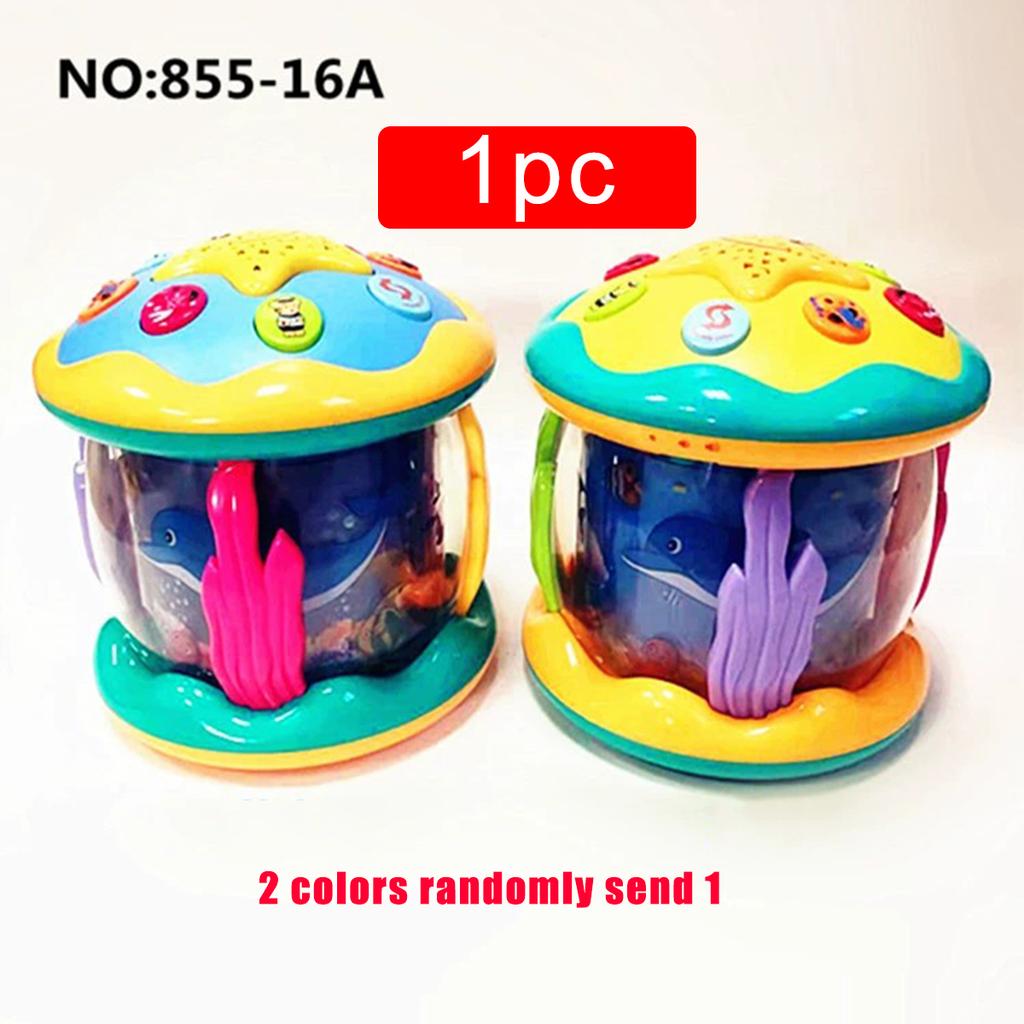 Non-Toxic Random 1Pc Kids Hand Drum Lighting Music Multi-Functional Music Projection Infant Toy Baby Ocean Rotation Soothing Pat Drum Toy