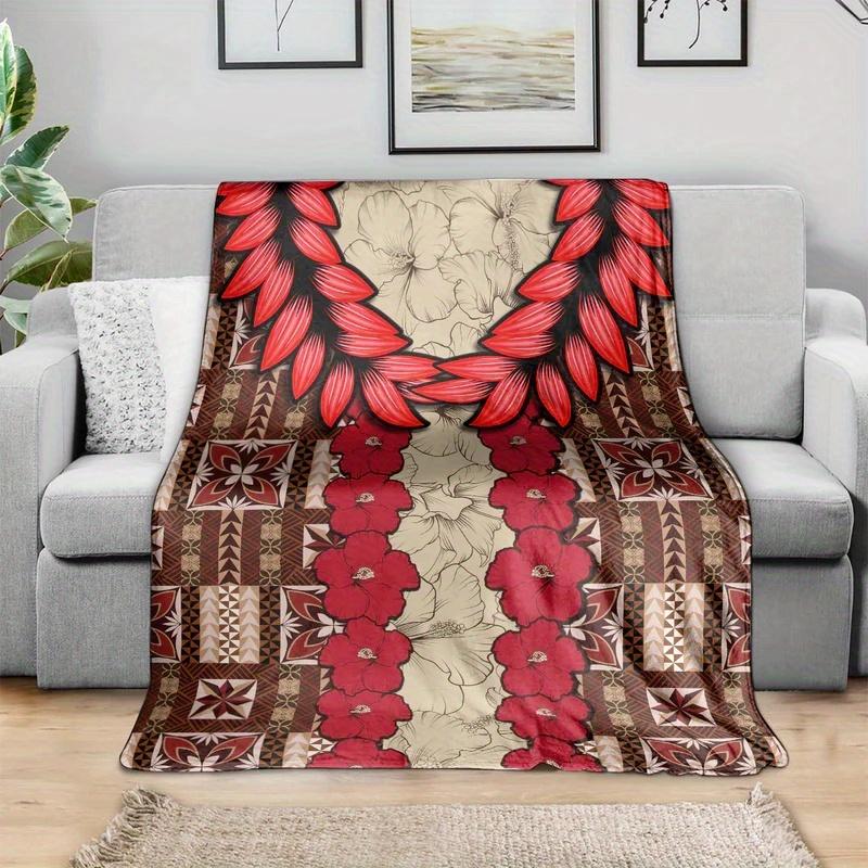 Samoan Floral Pattern Multicolor Soft Warm Blanket, Suitable for Sofa, Bed, Car, Office, Camping | All-Season Gift Blanket