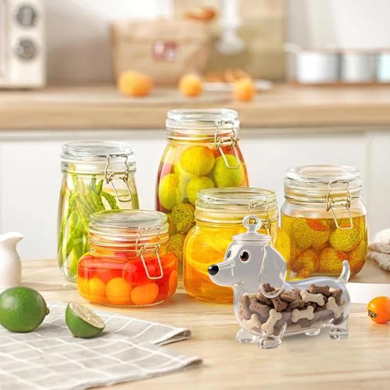 Treat Jar Reusable Dog Shape Glass Airtight Pet Food Storage