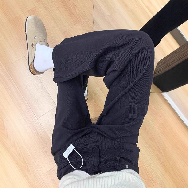 Black narrow wide-leg jeans for women, autumn and winter new velvet pear-shaped loose straight floor pants
