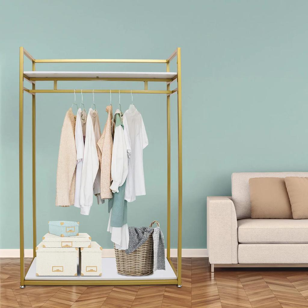 Freestanding 180cm Gold Metal Garment Rack – Clothing Display Stand for Store & Home Use