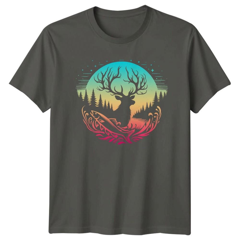 Deer Fish Tree TShirt Fishing Gift For Him S