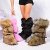 Y2K Spice Girls Sexy Tall Snow Boots New Cross Belt Buckle Fur Fluffy Boots