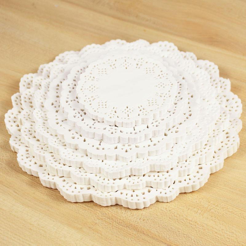 100pcs White Round Lace Paper Doilies Coaster Placemat Cake Mat DIY Gift Packaging Craft Wedding Birthday Party Table Decoration
