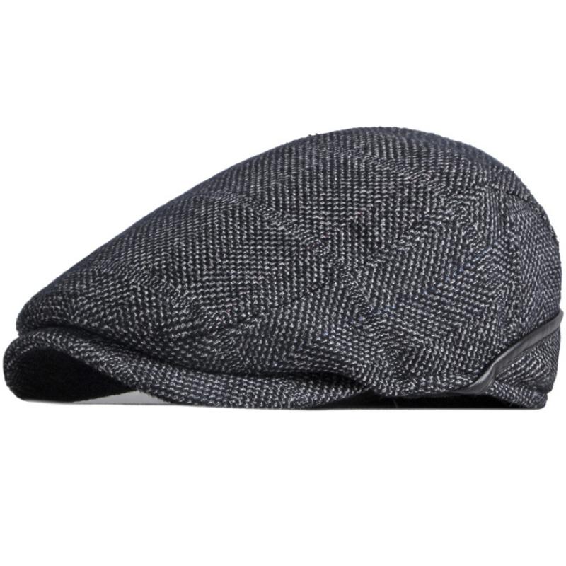 

HT3718 Beret Cap Men Autumn Winter Hat Plaid Earflap Flat Cap Vintage Cap for Men Artist Painter Beret Hat Men Beret L 56-58cm чёрный