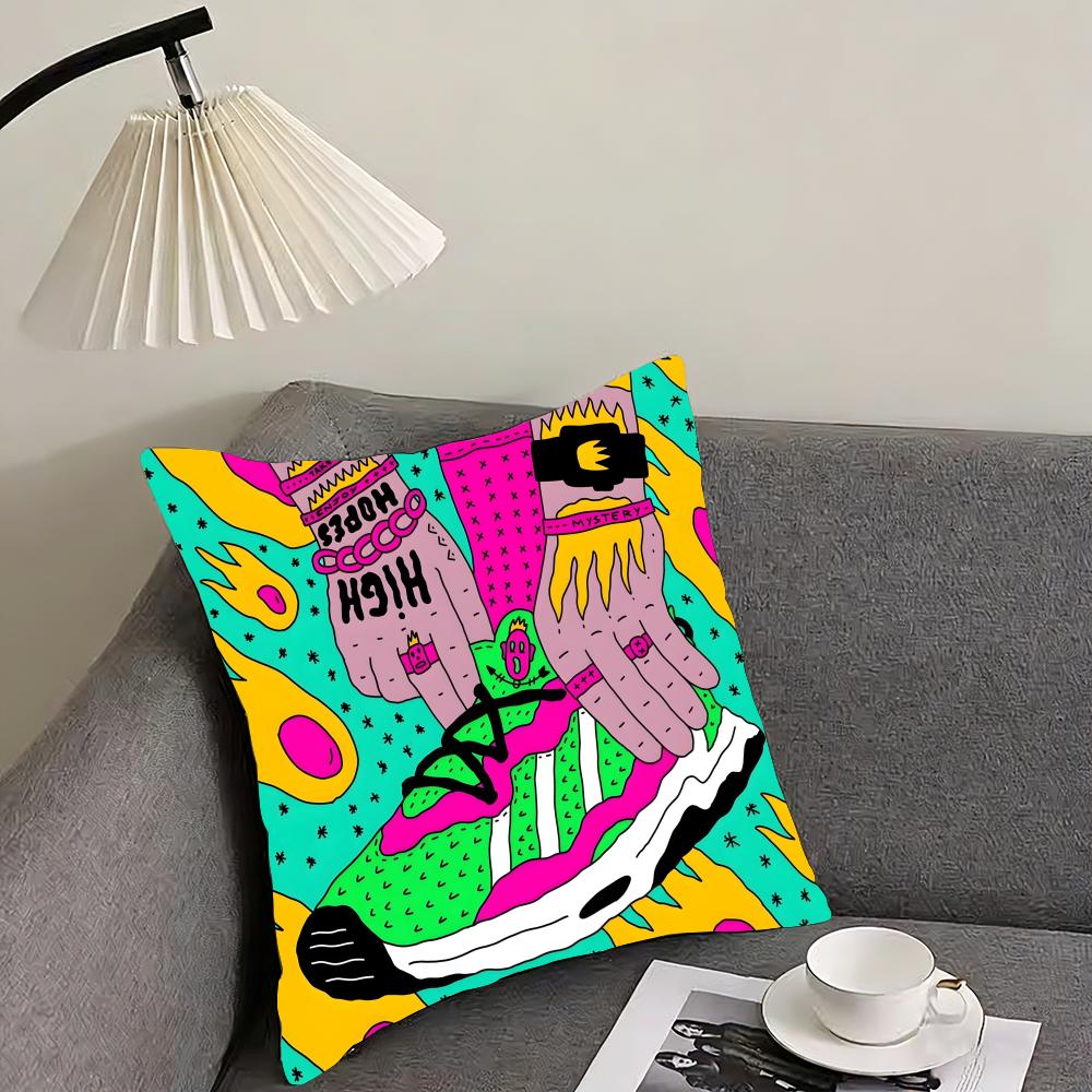 Illustration von allem auf Schuhen Kissenbezug Wendbar Plüsch Kissenbezug – Für Auto, Sofa, Schlafzimmer, perfekt als Geschenk.