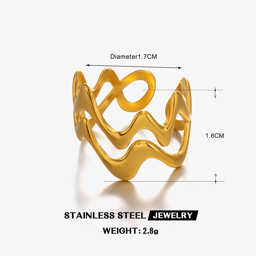 Vintage Zircon Irregular Wave Ring Unisex Designer Zircon Gold Plated Stainless Steel Open One S Mouth Stackable Rings resizable