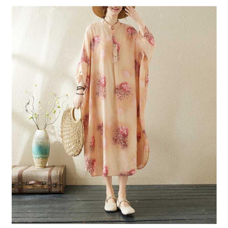 Trykte Kjoler med Ståkrage, Løse og Oversized for Ferie