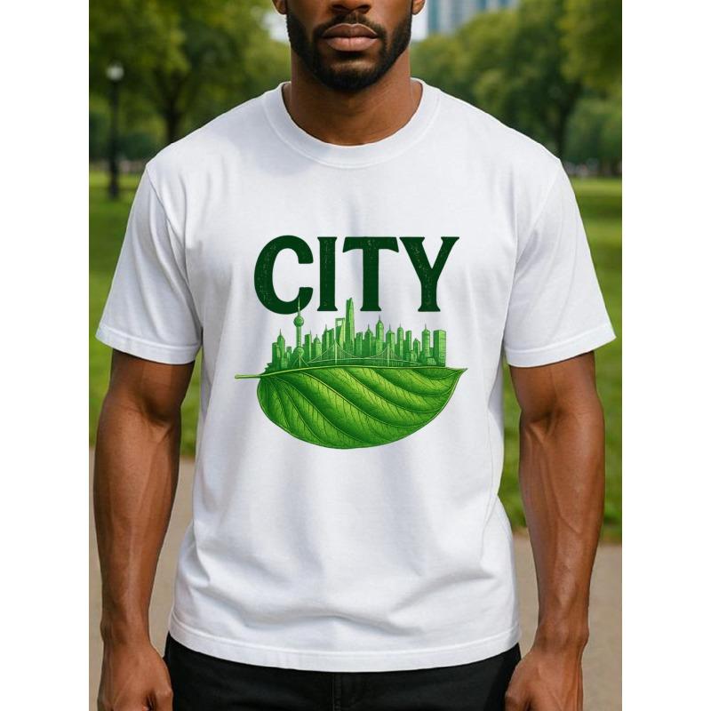 European Size City Men's Printed Short-sleeved Shirt on the Veins, New Trendy Men's Wear, Regular Sweat-absorbing and Quick-drying Sports T-shirt