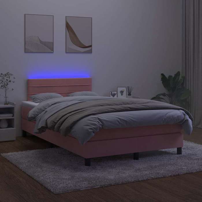 Maison Exclusive - Sommier à lattes de lit et matelas LED rose 120x190 cm velours