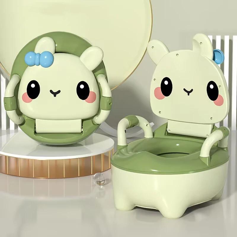 Portable Kids Toilet Seat Baby Bowl Toilet Potty Training Seat with Backrest and Anti-slip Cartoon Toddlers Potty Commode Chair