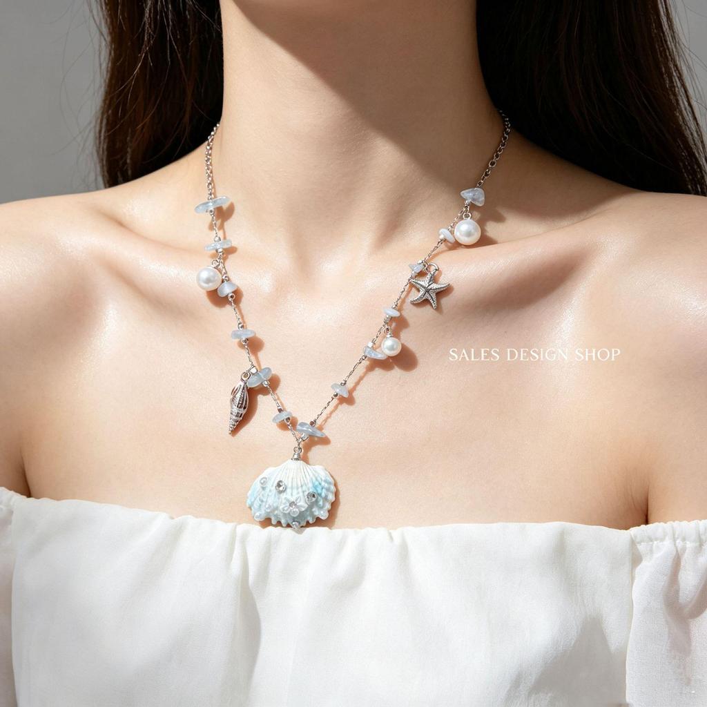 Custom Starfish Pearl Necklace: Stylish Vacation Shell & Natural Stone Collarbone Chain. Perfect Versatile Accessory.