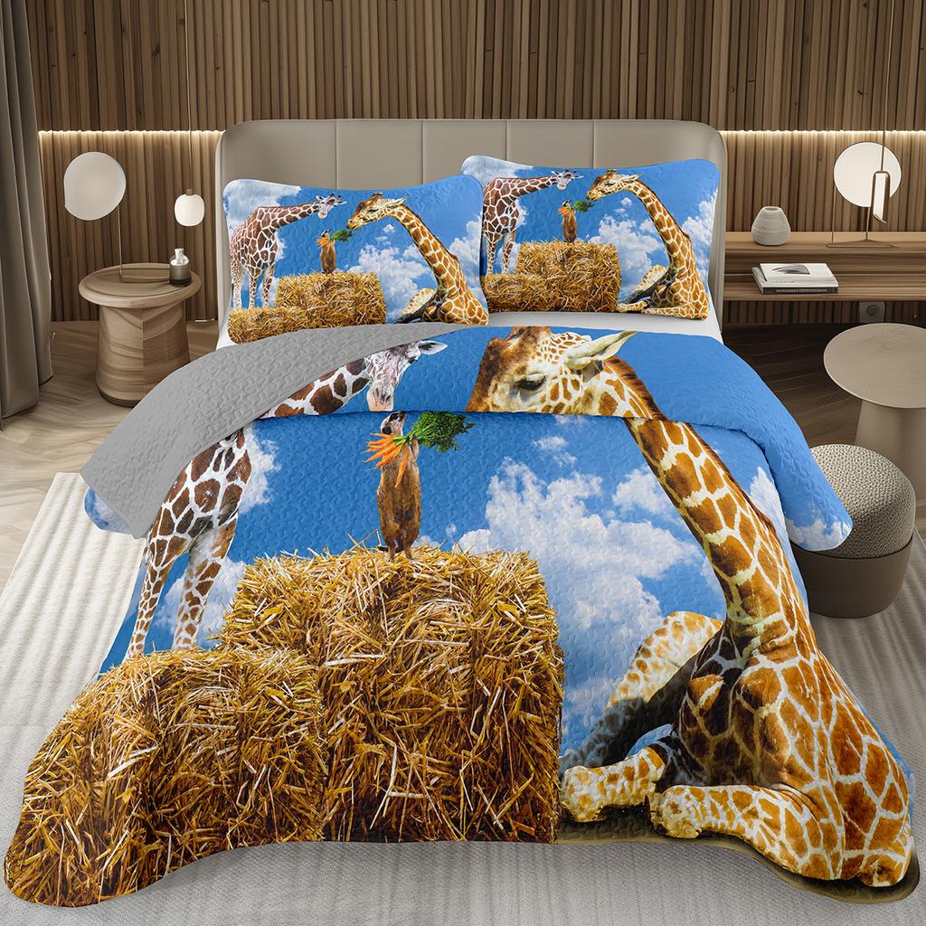 Safari Giraffe Bedspread Twin Queen Wildlife Animals Quilted Coverlet For Teens Adult Bedroom Decor Rustic Farmhouse Bedding Set
