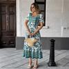 Elegant Vacation-style Printed Short-sleeved Long Dress for Women's Spring and Summer