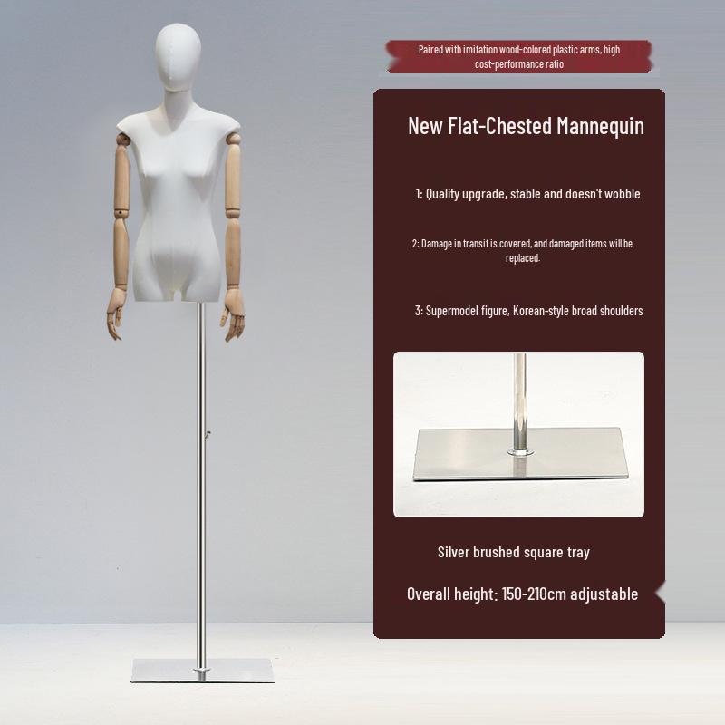 Korean Style Flat Body Female Mannequin with Wide Shoulders for Women's Clothing Display