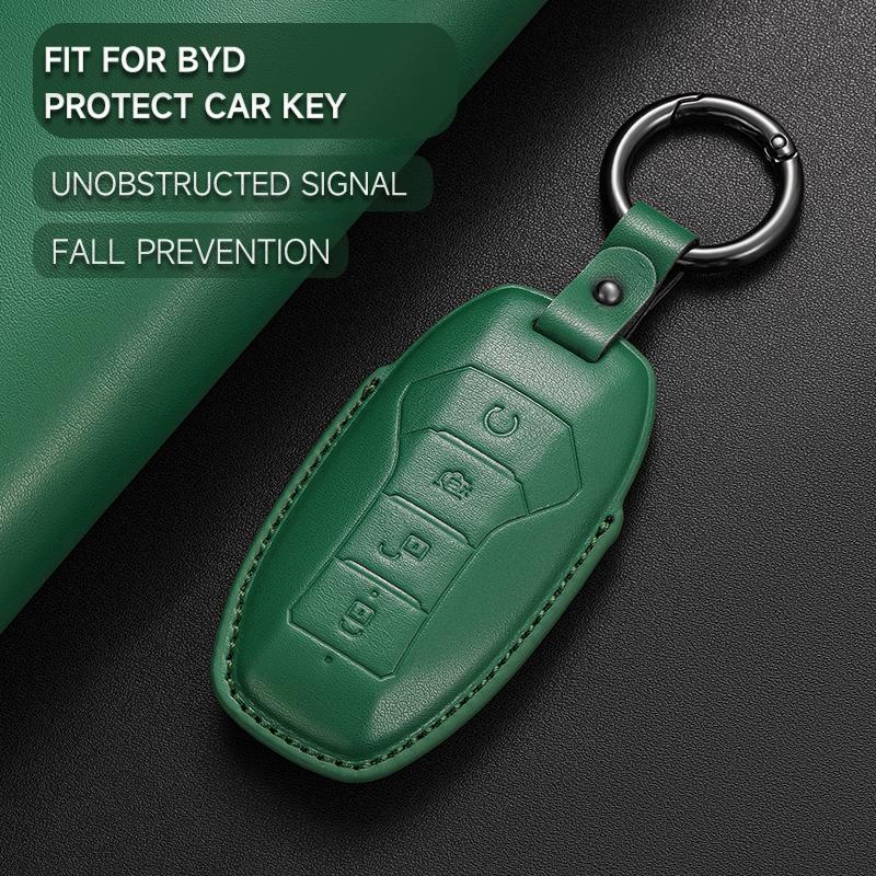 Leather Car Key Cover Case Protection Shell Keychain for BYD Tang EV600 Han EV Yuan ATTO 3 Song PLUS Pro MAX DMI Qin Dolphin
