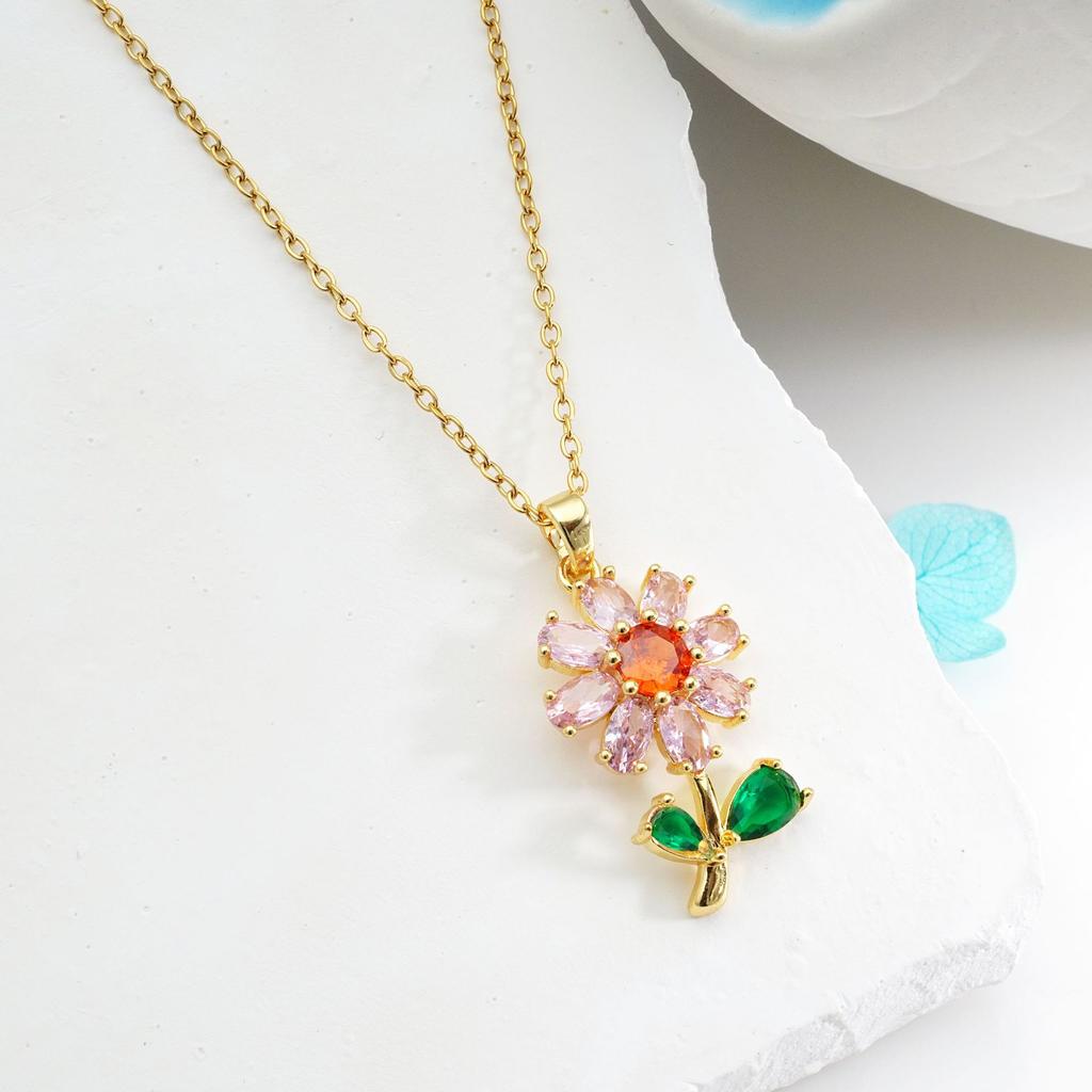 Fashion Sweet Zircon Sunflower Pendant Necklaces for Women Stainless Steel Chain Jewelry Accessories Wedding Party Gifts