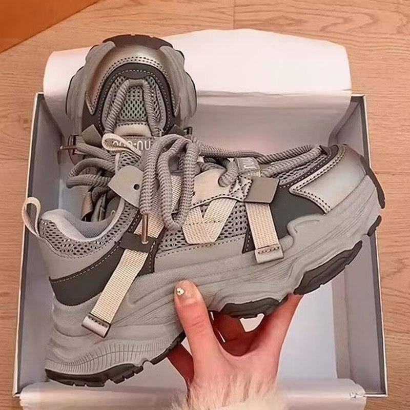 Mesh Dad Shoes  Platform Muffin Autumn New Versatile Small Height Increase Casual  Shoes