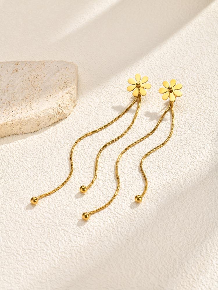 

Stainless Steel Daisy Tassel Earrings for Women Gold Color Rolo Chain Drop Earrings Trendy Charm Party Jewelry Gift