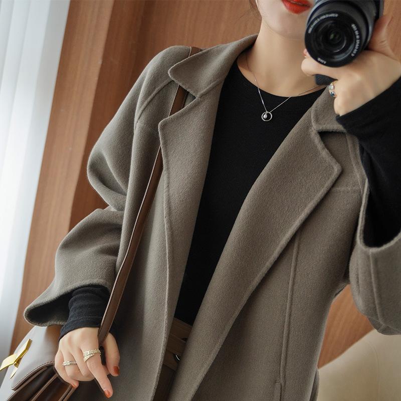 Women's Knee-Length Double-Sided Woolen Coat, Loose Fit, Large Size, High-End Autumn/Winter Collection