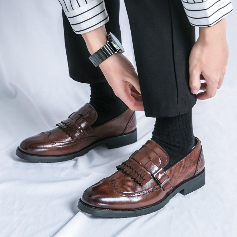 Large size men's fringed leather shoes men's foreign trade spring and autumn new business dress one pedal fashion groom wedding shoes 48
