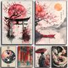 1 stück RETRO Landschaft Samurai Geisha Bonsai Torii-tor Sakura Poster HD Poster Home Room Bar Cafe Decor Kunst Wand malerei Bild