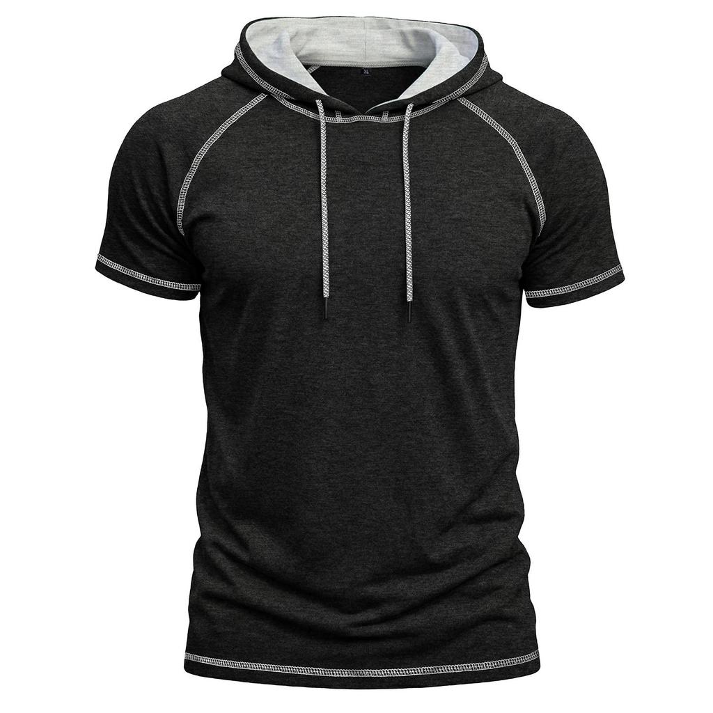 Men’s Shirts Short Sleeves Hooded T-shirts Fitness Tops Summer Casual Wear Pullover Hoodie