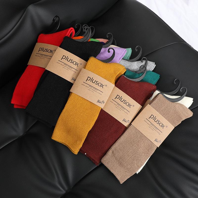 Dámské froté ponožky na podzim Jednobarevné bavlněné ponožky střední délky, Dámské dvoujehlové ponožky v barvách bonbónů