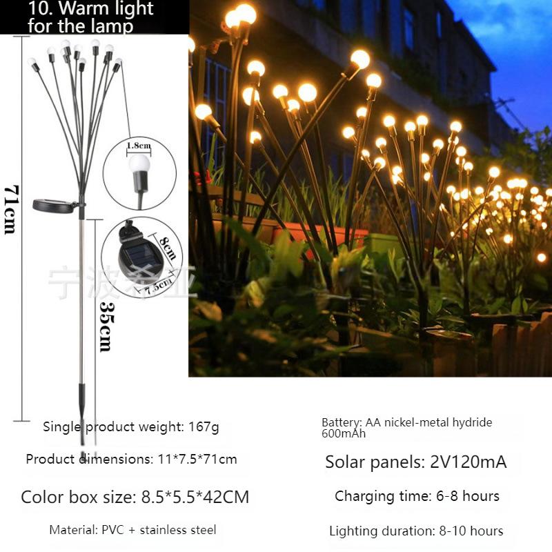 6/8/10 LED Solar Firefly Lights Waterproof Outdoor Garden Pathway Lamp Vibrant Decor Light for Patio Yard Landscape