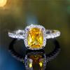 Charm Female Yellow Square Zircon Stone Ring Cute Silver Color Summer Wedding Jewelry For Women