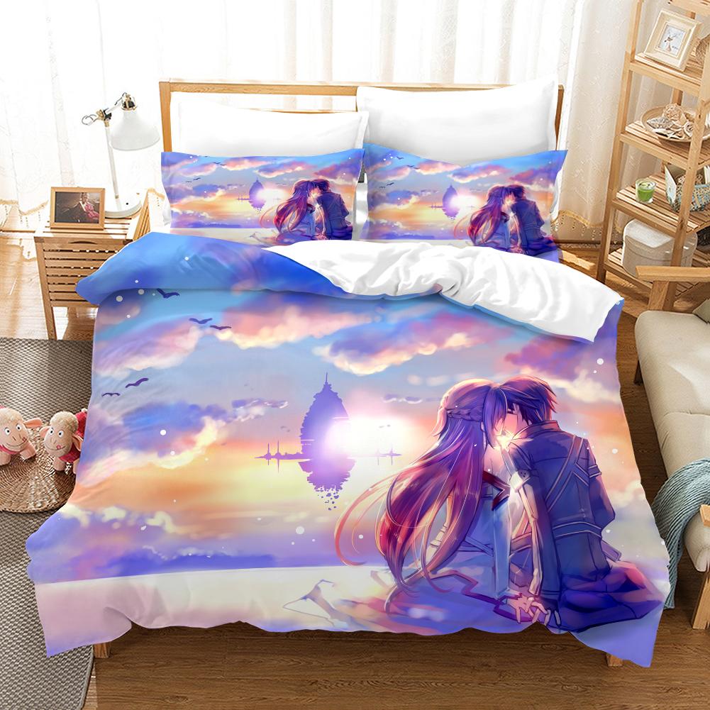 High Quality 3D Digital Printed Sword Art Online Pattern Duvet Cover with Pillow Cover Bedding Set Anime Bed Set Bedroom Deocr