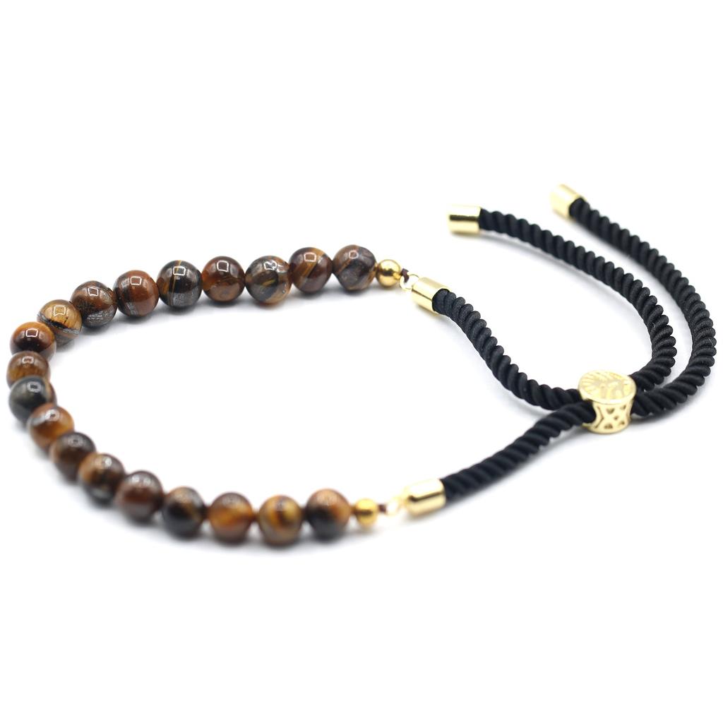 Tiger Eye Bracelet Adjustable Black Cord 18K Gold-Plated