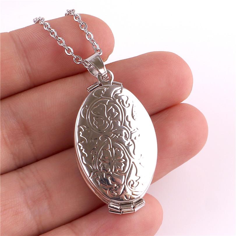Fashion Album Box Necklaces Magic 4 Photo Pendant Memory Floating Locket Necklace Oval Flower Flash Box No Photos