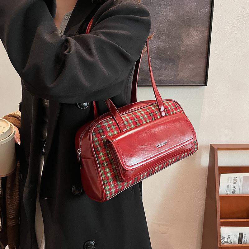 New Year's popular color retro plaid mini lipstick bag texture trend red envelope women's bag oblique span bag