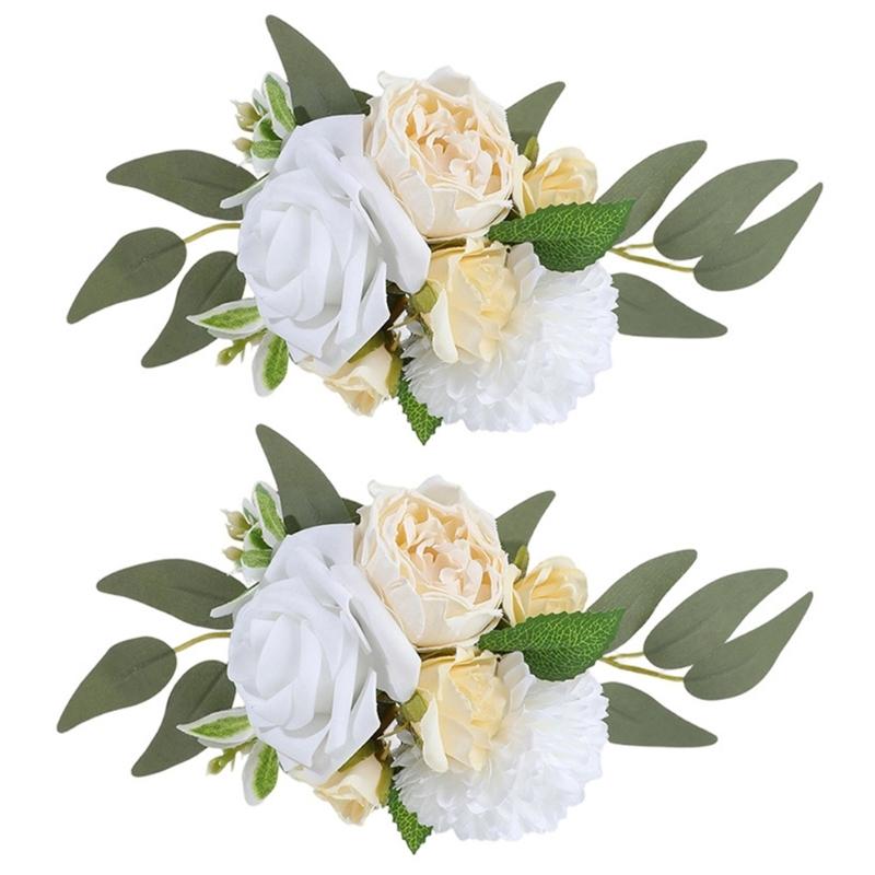 2PCS Silk Flower Wedding Cake Decoration Craft Boutonniere Project Making Supply Artificial Flower for Bride Ceremony