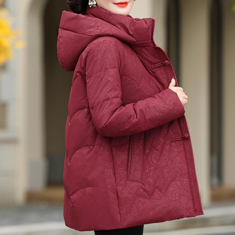 Middle Age Women Winter Short Down Coats Vintage Plus Size Parkas Hooded Elegant Thick Warm Down Jackets Woman Outerwears