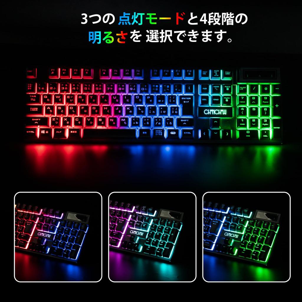 Wireless Gaming Keyboard, 108-Key LED Backlit RGB Keyboard, 2.4GHz Wireless, Rechargeable, Japanese Layout, Large Capacity, 19-Key Anti-Collision,
