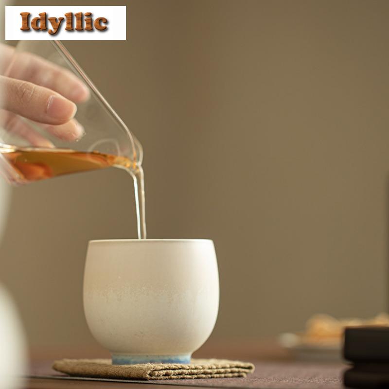 160ml Kiln Fambe Crystal Glaze Teacup Antique Tea Bowl Tea Cup Set Tea-tasting Fragrance Cup Chazhan Master Cups Tableware Craft
