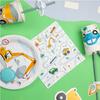 Set of plates, cups, napkins, cars