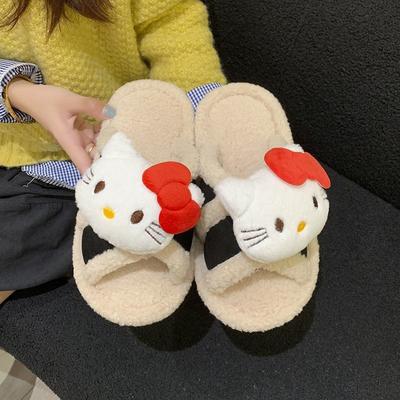 Pantoufles en peluche chaton mignon pour femme saison maison semelle souple antidérapante confortables dessin animé claquettes