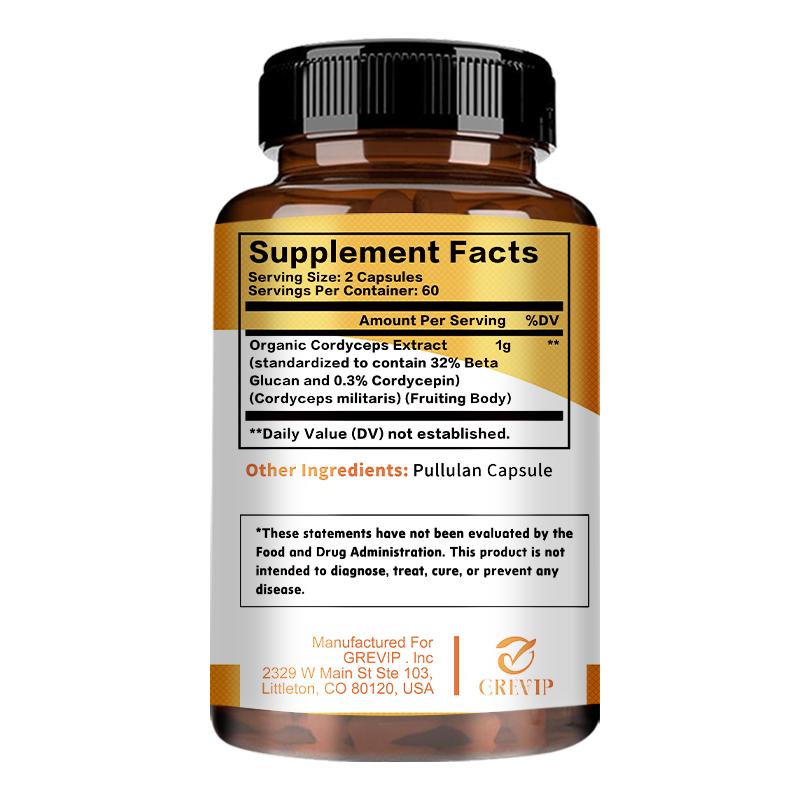 Cordyceps-Extrakt Pilzkapseln, hohe Konzentration an Cordyceps-Essenz, sanft und leicht absorbierbar, für Erwachsene geeignet.