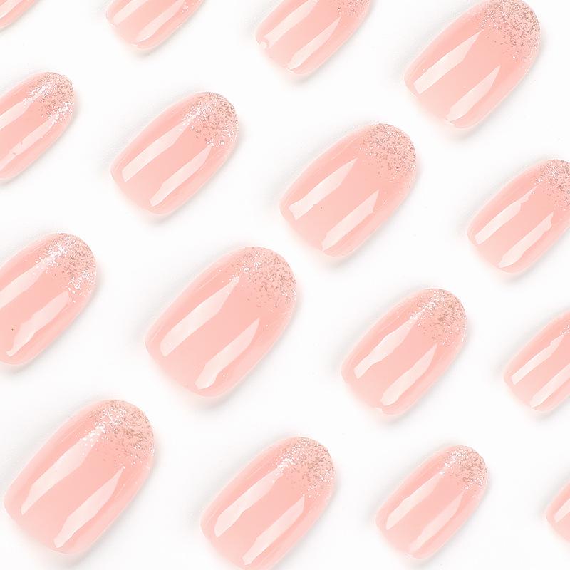 Glitter French Oval Short Press-On Nails - Ready-to-Wear Manicure Tips