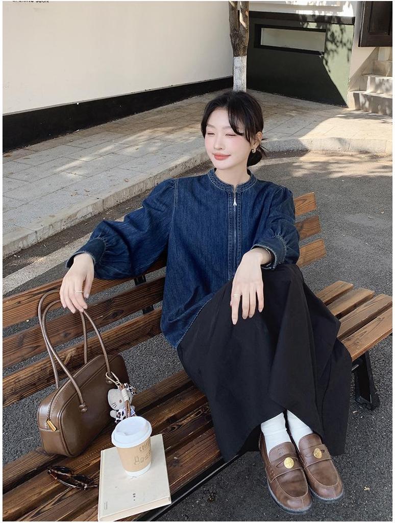 Women's 2025 Spring Retro Puff Sleeve Denim Shirt – Stylish, Unique, and Trendy Short Top