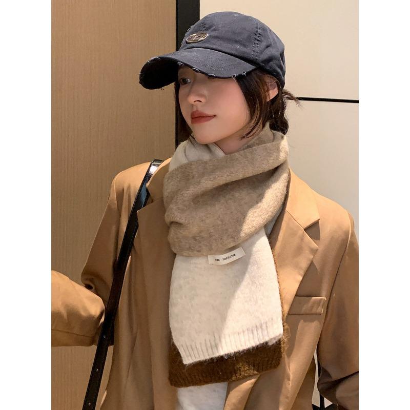 Autumn and winter splicing color matching plaid long thickened versatile warm scarf female scarf couple student solid color