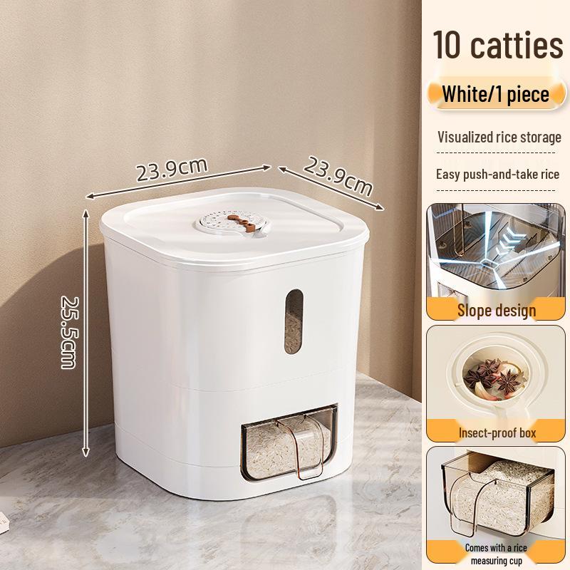 Rotatable Household Rice and Grain Storage Box: Insect & Moisture-Proof, Sealed, Compartmented Bucket