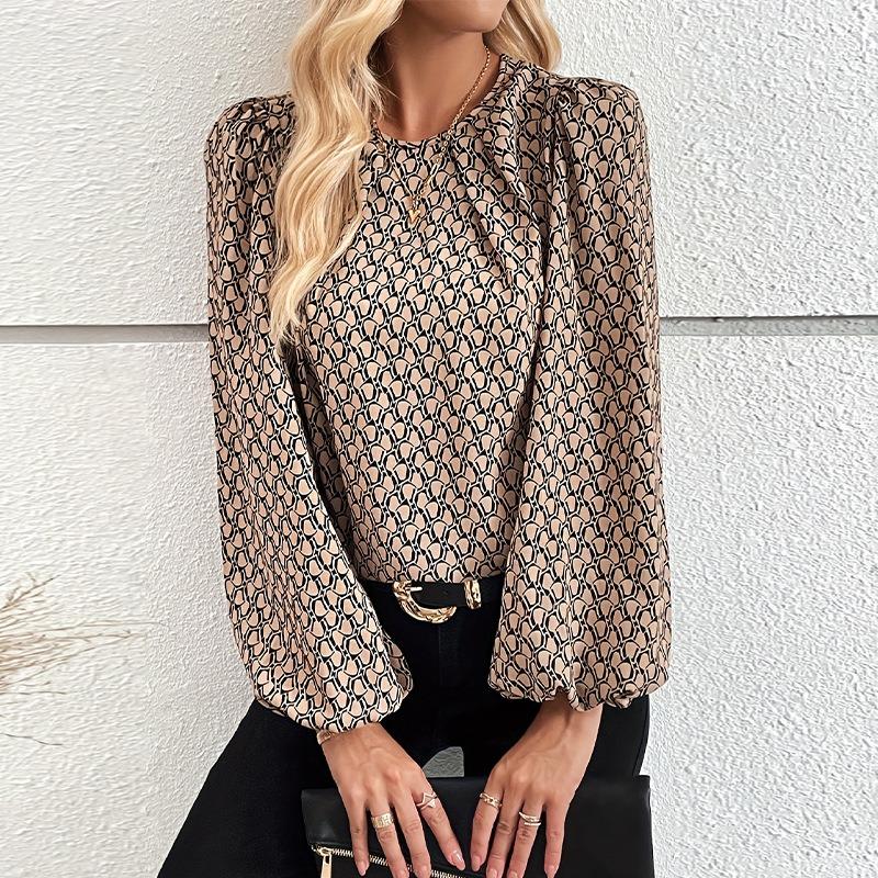 Women's Spring/Summer Resort Style Plaid Pleated Collar Shrug Sleeve French Elegant Shirt Pullover Top