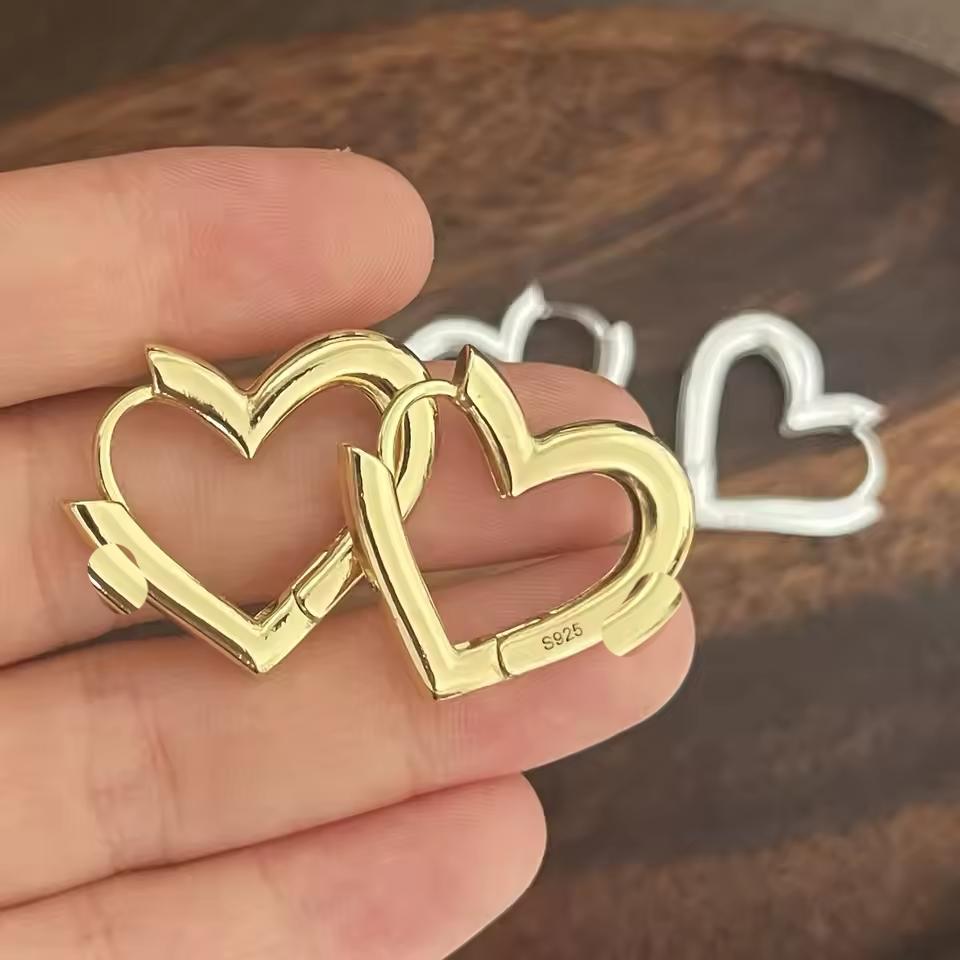 

925 Sterling Silver Earrings For Women Geometric Trendy Simple Big Heart Earring Jewelry Prevent Allergy Party Accessories