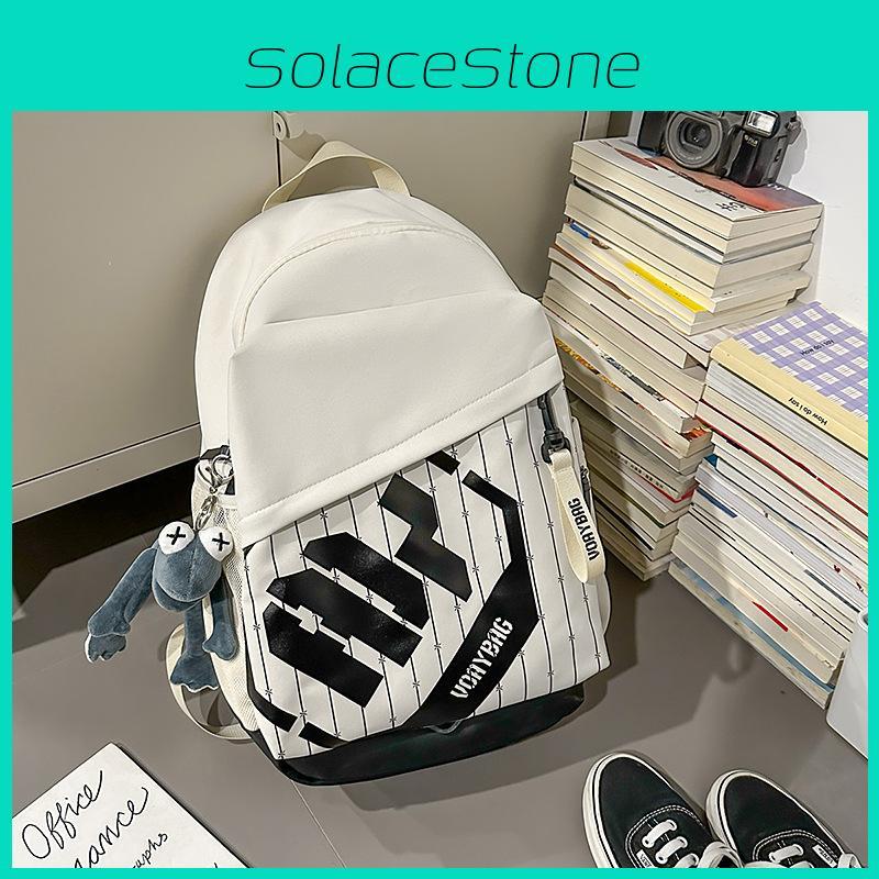Big Simple Capacity Backpack With Letter Decoration And Stripe Design For Daily