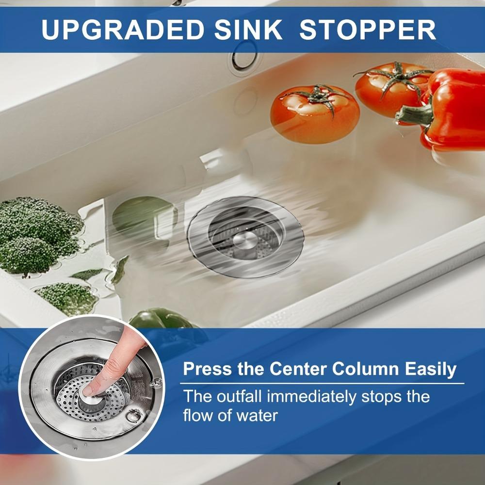 Stainless Steel 3 in 1 Kitchen Sink Drain Stopper Jump Up Anti Clogging Basket Strainer Upgraded Metal Sink Filter Sink Strainer