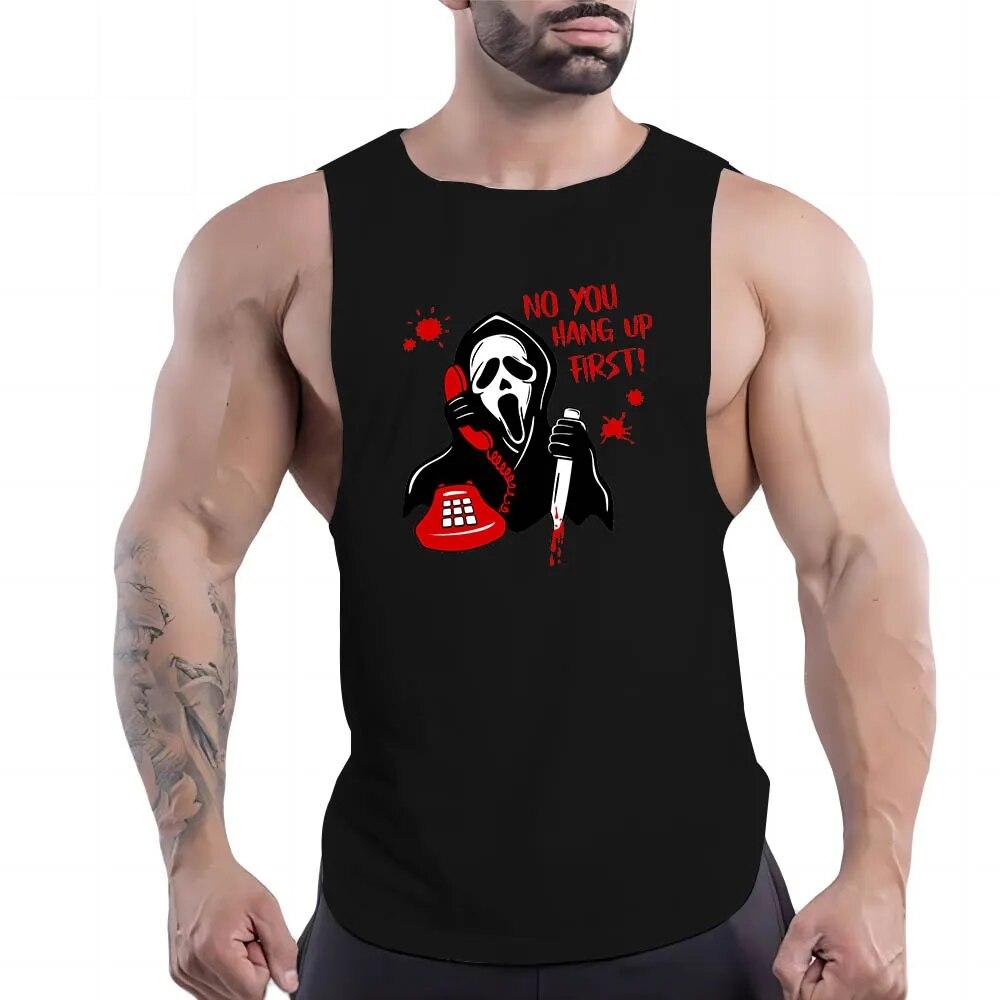 Sommer Herren Fitness Outdoor Sport Rundhalsweste Totenkopfmuster 2D Gedruckt Jugend Trend Atmungsaktives Ärmelloses Shirt